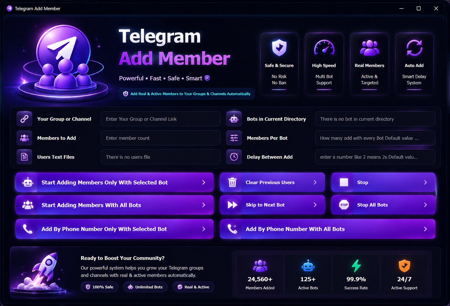 Telegram Add Member software dashboard